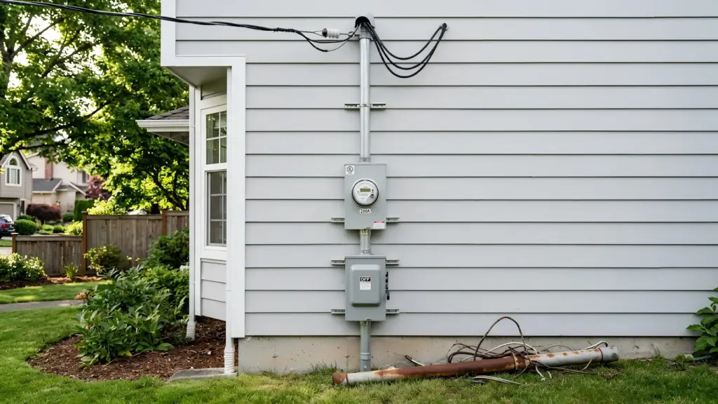 Electrical meter on house exterior