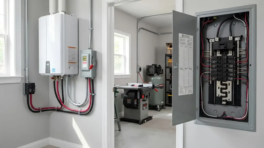 Electric water heater and electrical panel