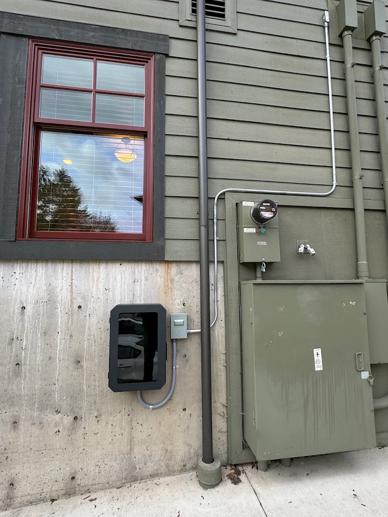 Utility meters on building exterior
